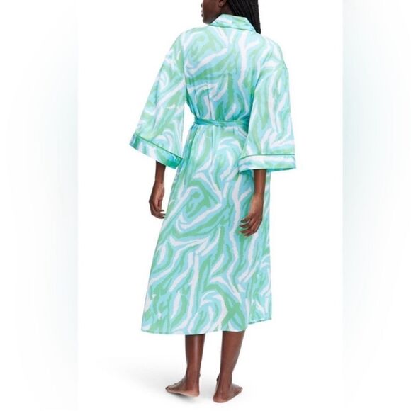 DVF x Target XL Disco Zebra White Blue Green Long Satin Belted Open Front - Picture 2 of 16